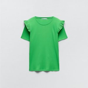 Zara Ribbed T Shirt with Ruffle Detail